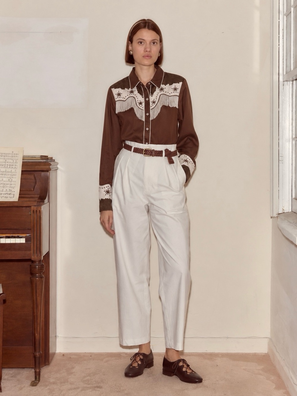 Scully | Fringe Pearl Snap Embroidered Star Western Cowboy Shirt ~ NWT Medium